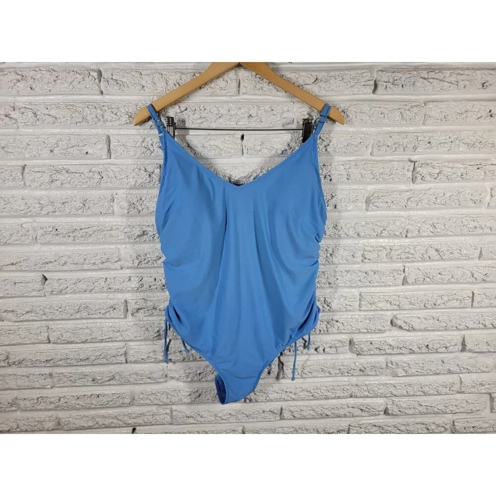 Time and Tru Womens One Piece Swimsuit XL Blue Spaghetti Strap Bathing BLU197E